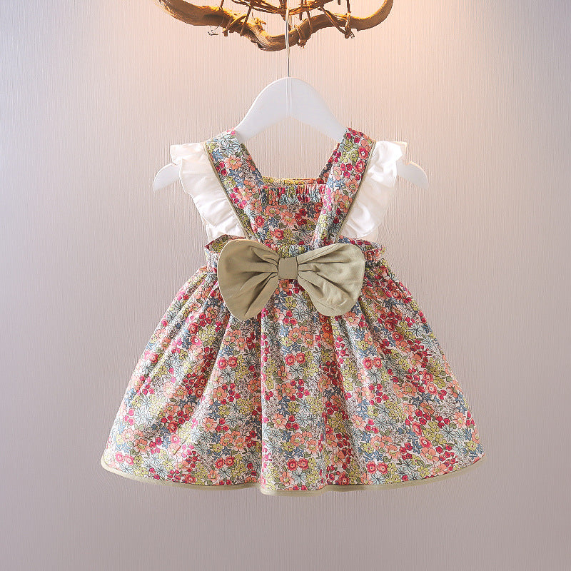 Girls Summer Floral Princess Dress - Cotton Bubble Sleeve Party Dress