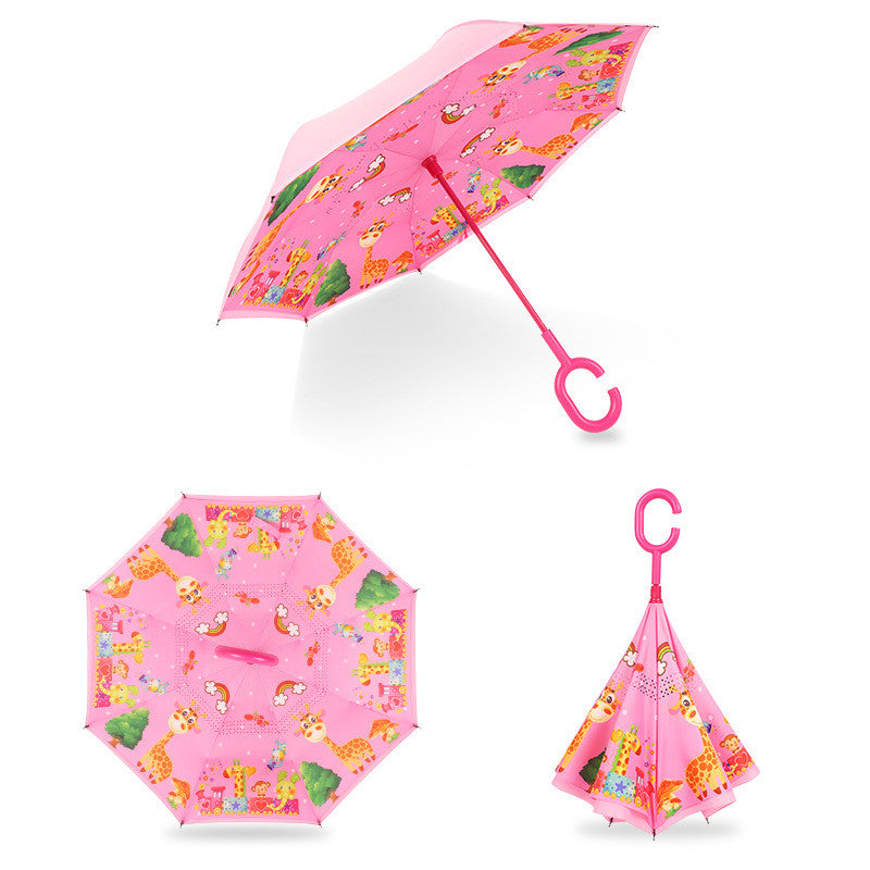Kids Cartoon Umbrella - Colorful Animal Reverse Umbrella (19 inch)