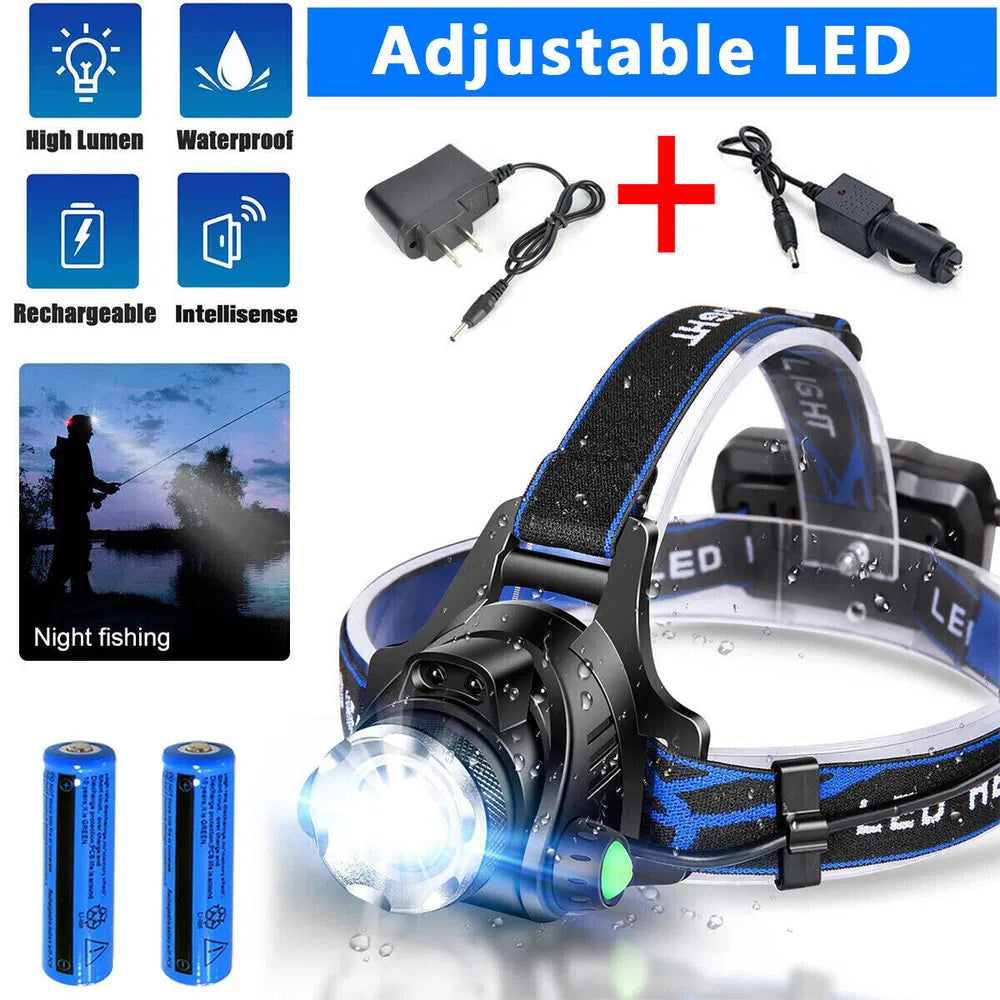 Rechargeable LED Headlamp - Bright Hands-Free Head Torch for Camping, Running & Work