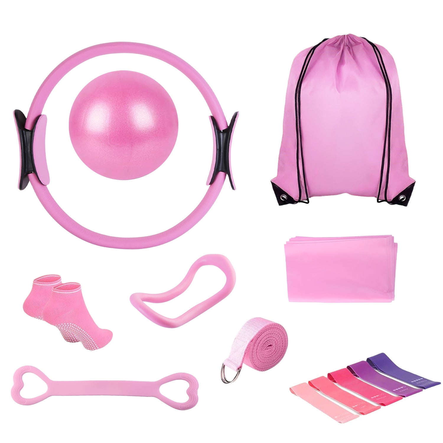 14-Piece Pilates Ring Kit - Pilates Ring, Yoga Ball, Resistance Bands & Straps Set