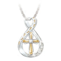 Footprints Cross Pendant Necklace - Two-Tone Diamond Cross Necklace