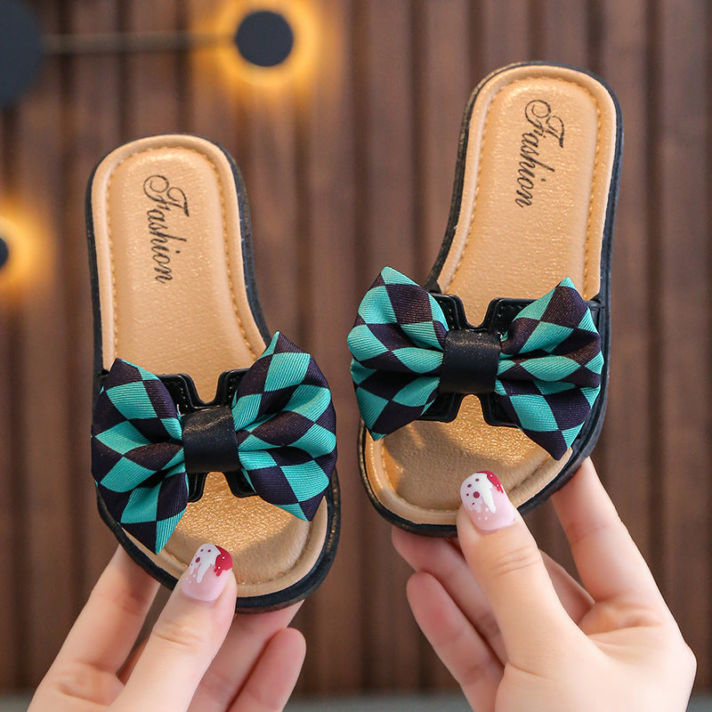 Girls Bow Sandals - Non-Slip Soft Sole Summer Shoes for Kids
