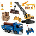 2-in-1 RC Crane Truck - Educational Construction Remote Control Toy with Lights & DIY Accessories