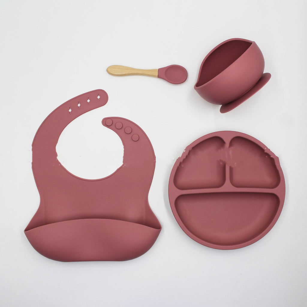 Baby Silicone Feeding Set (4 Pcs) - Suction Bowl, Plate, Bib & Spoon