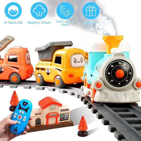 Electric Train Set with Smoke, Lights & Sound - Remote Control Railway Toy for Kids