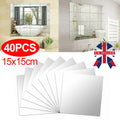 40X Glass Mirror Tiles Wall Sticker Square Self Adhesive