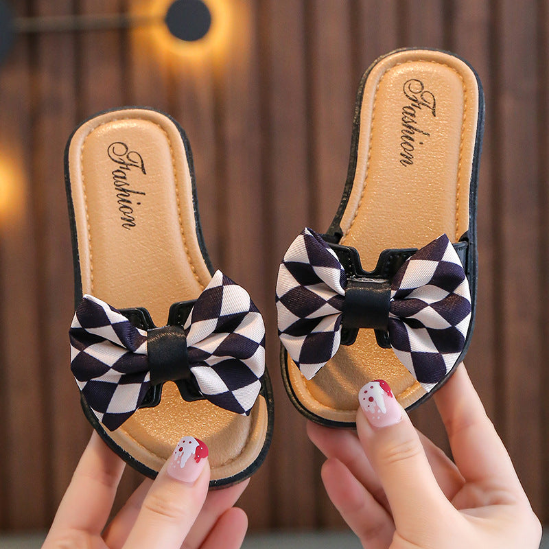 Girls Bow Sandals - Non-Slip Soft Sole Summer Shoes for Kids