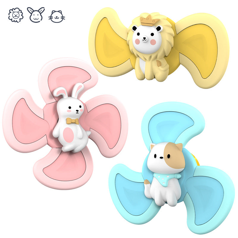 Baby Suction Spinner Rattle - Spinning Music Toy with Three Animals for Highchair & Bath