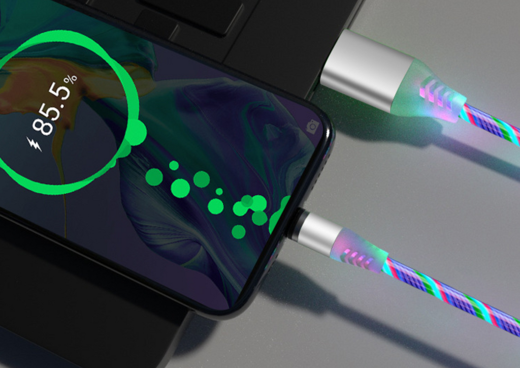 Magnetic Charging Cable with Flowing LED Light - iPhone, Android & USB-C