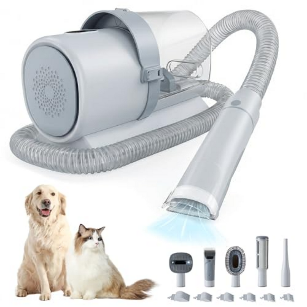 Pet Grooming Vacuum Kit - Low-Noise Clippers & Deshedding Tools with Suction for Dogs & Cats
