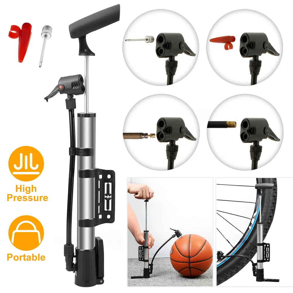 Mini Bike Pump - Portable Bicycle & Ball Tire Inflator with Frame Mount