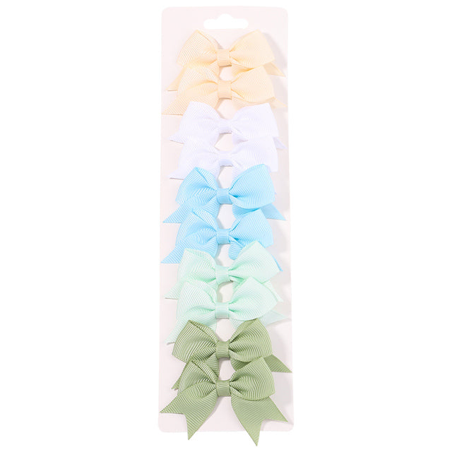 Baby Girls Hair Clips Set (10 Pcs) - Cute Ribbon Bow Barrettes