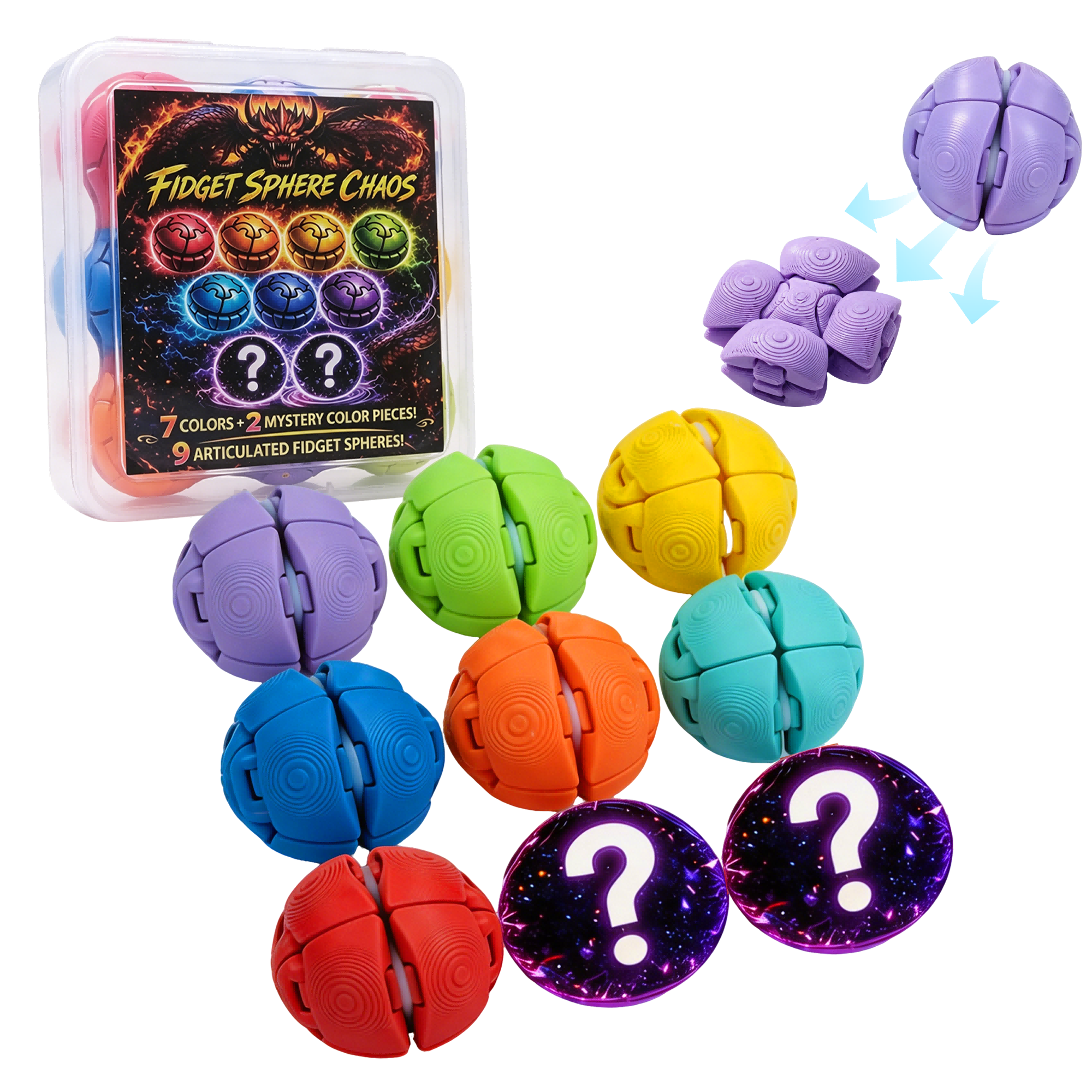 3D Printed DIY Fidget Stress Balls - 9-Ball Sensory Set with Rubber Bands