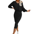 Women's Two Piece Dress Suit Fashion Long-sleeved  V-neck