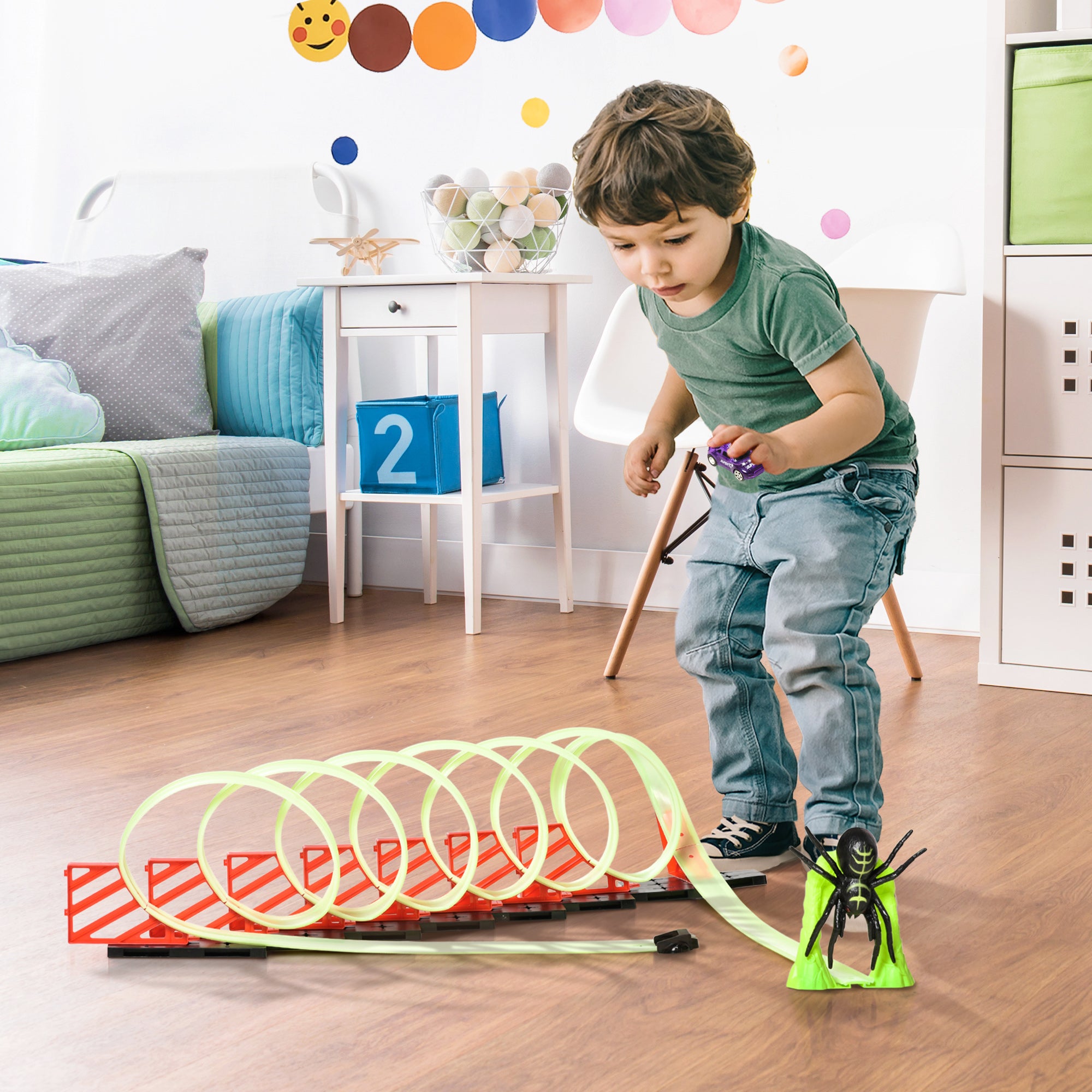 Glowing Race Track Builder Loop Kit - Criss-Cross Flexible DIY Car Track for Kids