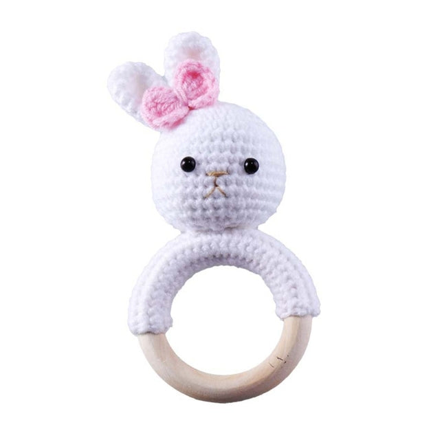 Baby Wooden Teether Rattle - Natural Cartoon Soothing Teething Toy