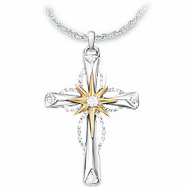 Octagonal Star Cross Pendant Necklace - Vintage Compass Style Pendant