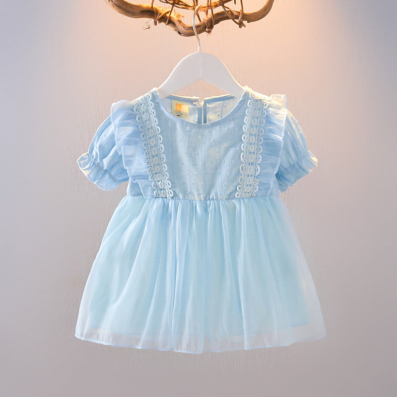 Girls Summer Floral Princess Dress - Cotton Bubble Sleeve Party Dress