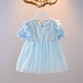 Girls Summer Floral Princess Dress - Cotton Bubble Sleeve Party Dress