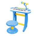 31-Key Kids Toy Piano Keyboard - Electronic Musical Instrument with Stool, Mic & Lights (Blue)