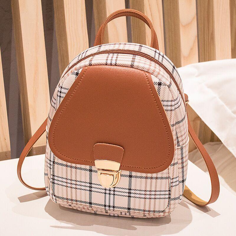 Ladies Check Lock Small Backpack One Shoulder Diagonal Handbag