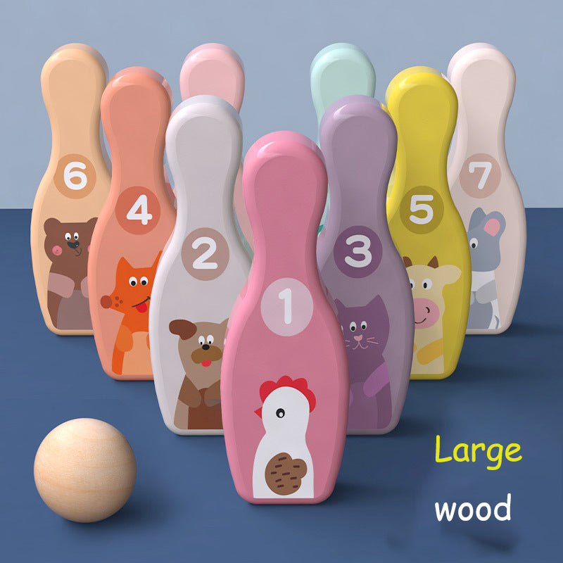 Kids Wooden Bowling Set - Cute Animal Pins Indoor & Outdoor Game