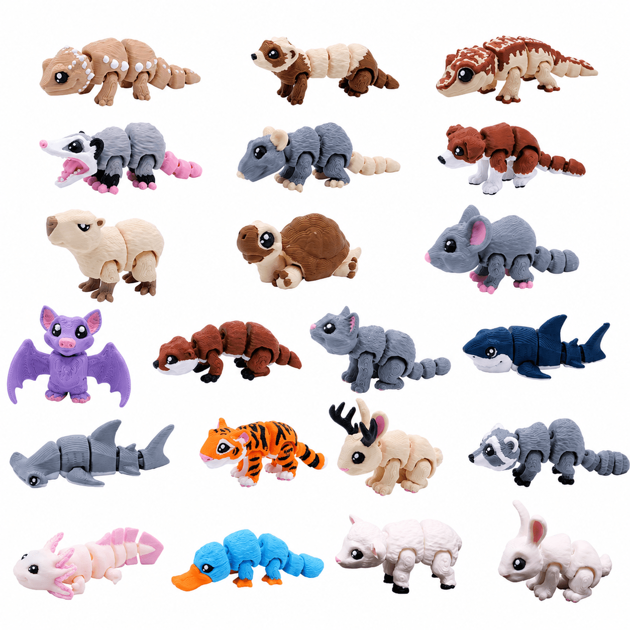 21-Piece 3D Printed Mini Animal Figurines - Articulated Collectible Desk Toys for Kids
