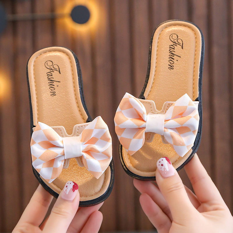Girls Bow Sandals - Non-Slip Soft Sole Summer Shoes for Kids