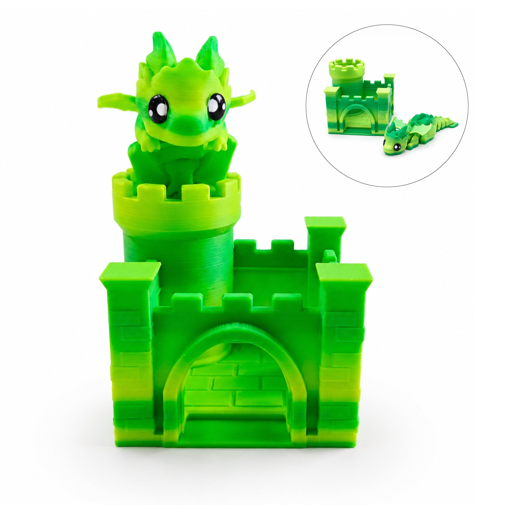 3D Printed Articulated Dragon & Castle Set - Flexible Fidget Dragon Toy