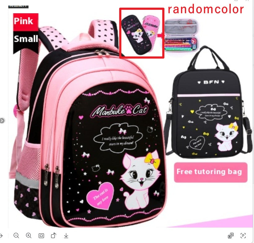 Kids School Backpack - Cute Cat Print Lightweight Bookbag for Boys & Girls