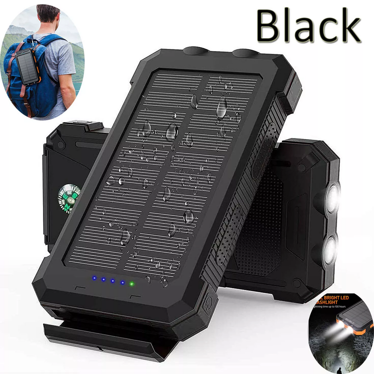 Solar Power Bank Waterproof 2USB LED Battery Charger For