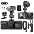 3-Channel Dash Cam 1080P - Front, Rear & Inside Car Camera with 64GB Card