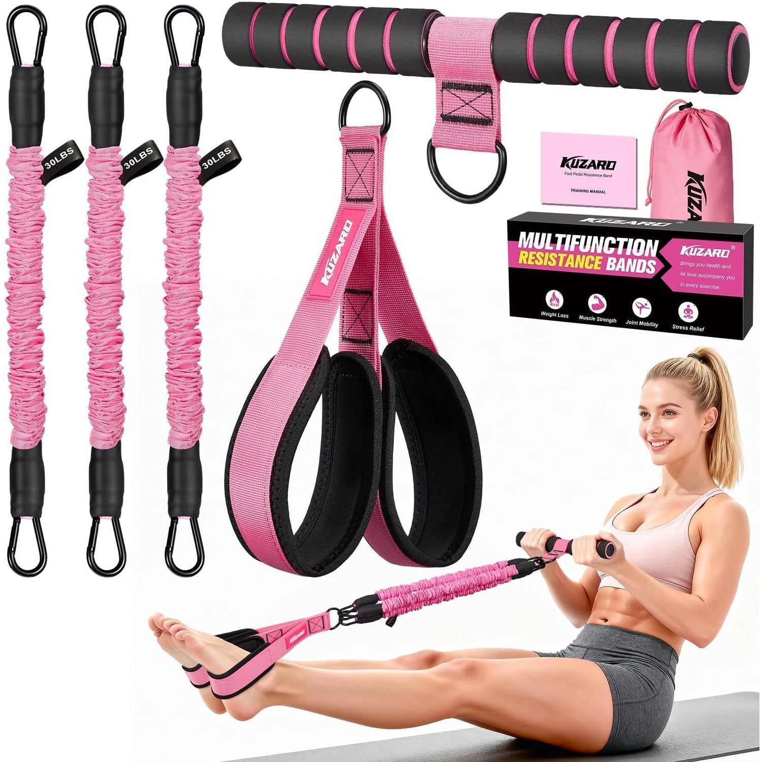 Sit-Up Resistance Bands with Handles & Foot Pedals - Adjustable Ab & Full-Body Trainer