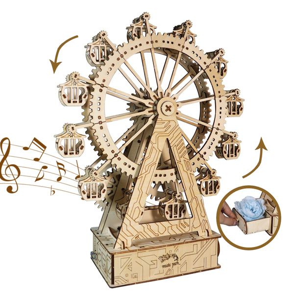 3D Wooden Puzzle Gear Ferris Wheel Music Box - DIY Model Kit Craft