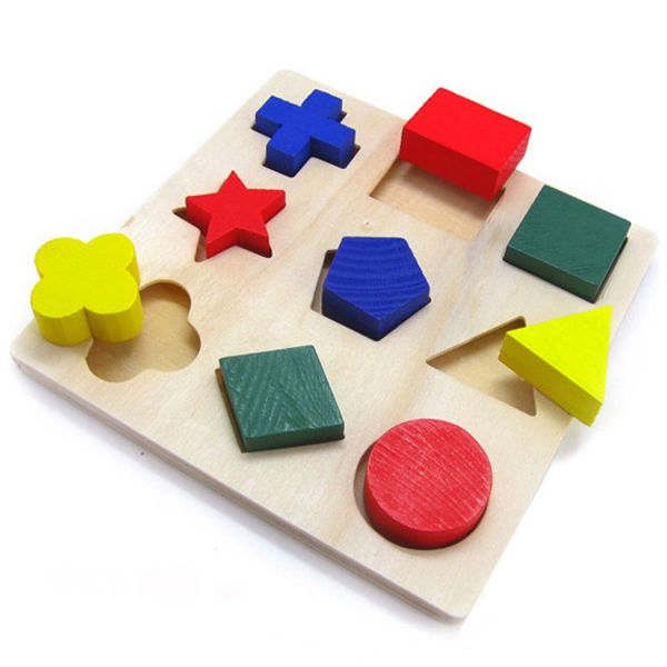 Wooden Shape Sorter Puzzle - Geometric Matching Board for Toddlers