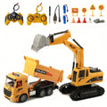 RC Dump Truck & Excavator Set - 2-in-1 Remote Control Construction Toys with Lights & Sounds