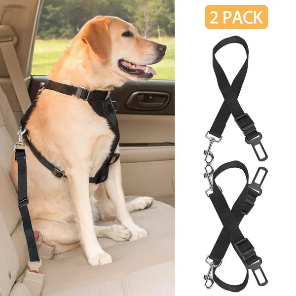 Dog Car Seat Belt Leash - 2-Pack Adjustable Pet Safety Restraint for Travel