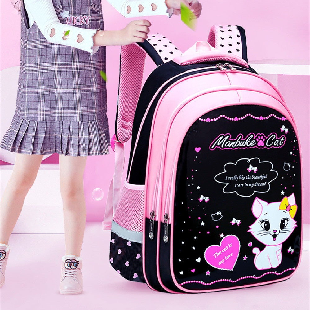 Kids School Backpack - Cute Cat Print Lightweight Bookbag for Boys & Girls