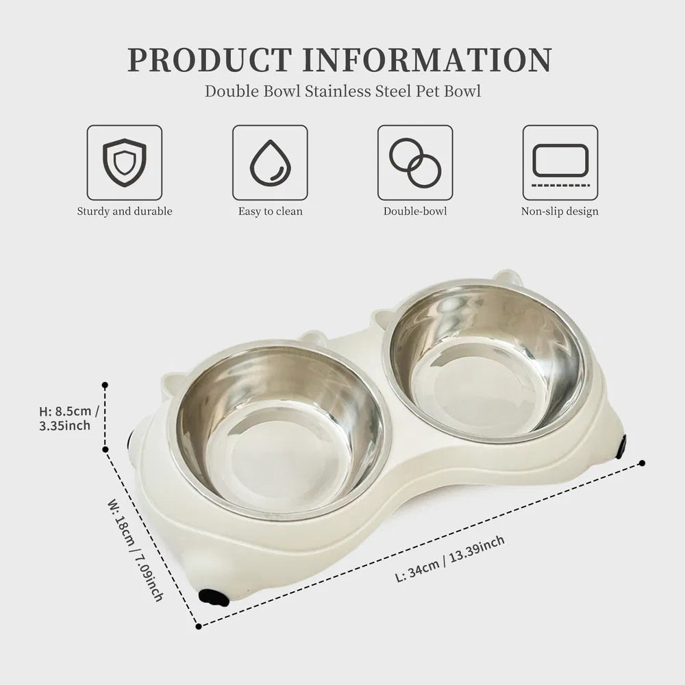 Macaron Double Stainless Steel Pet Bowls - Non-Slip Food & Water Station for Dogs & Cats