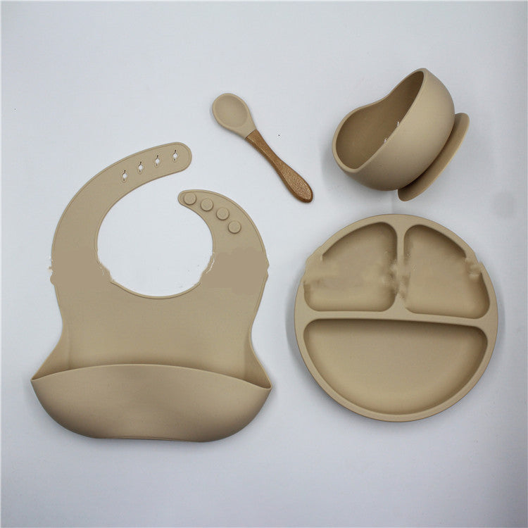 Baby Silicone Feeding Set (4 Pcs) - Suction Bowl, Plate, Bib & Spoon