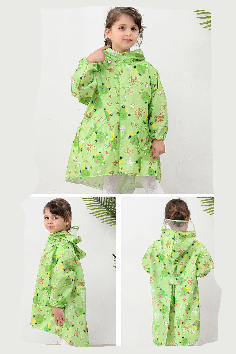 Kids Raincoat Poncho - Cute Cartoon Hooded Rain Cape with Backpack Space