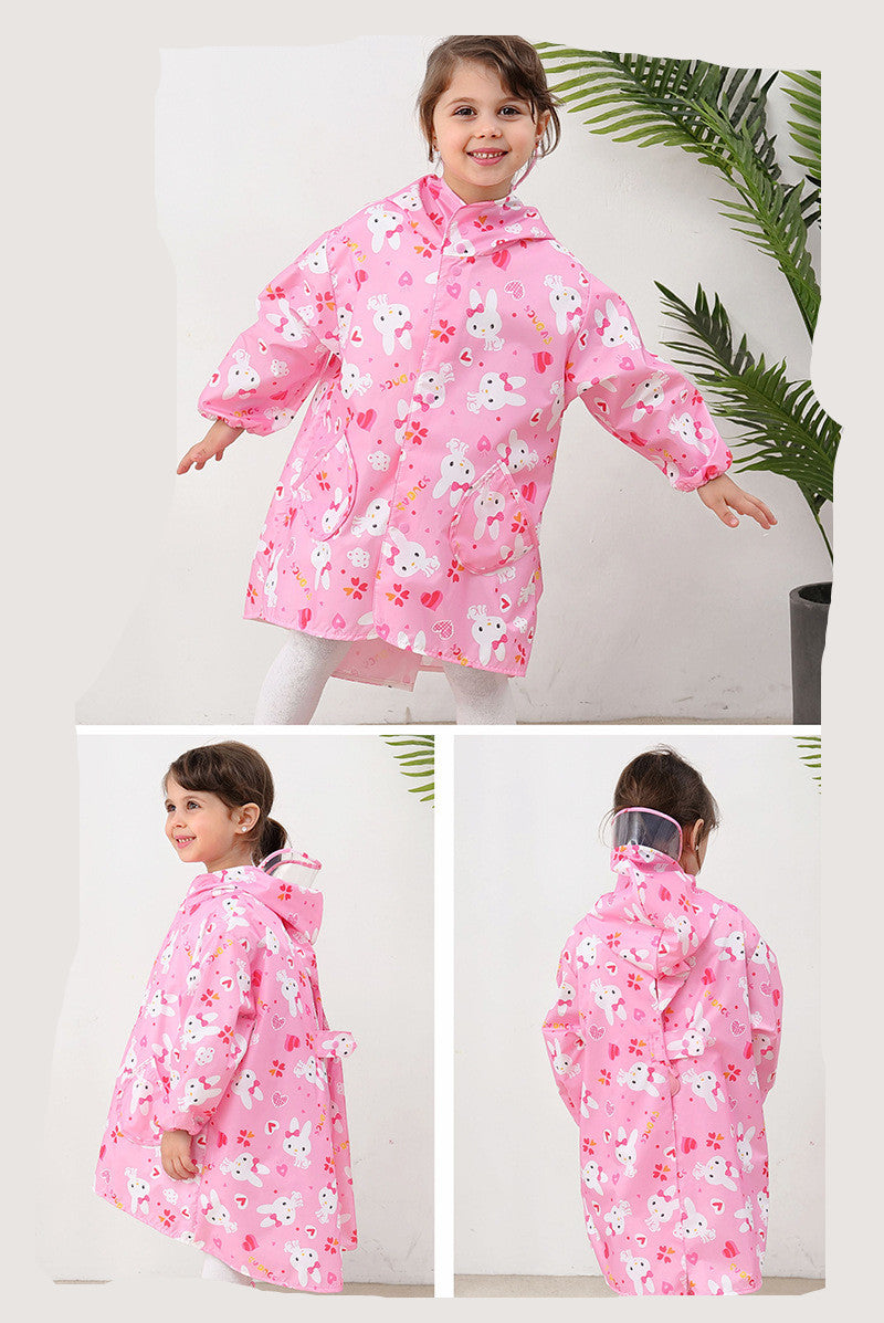 Kids Raincoat Poncho - Cute Cartoon Hooded Rain Cape with Backpack Space