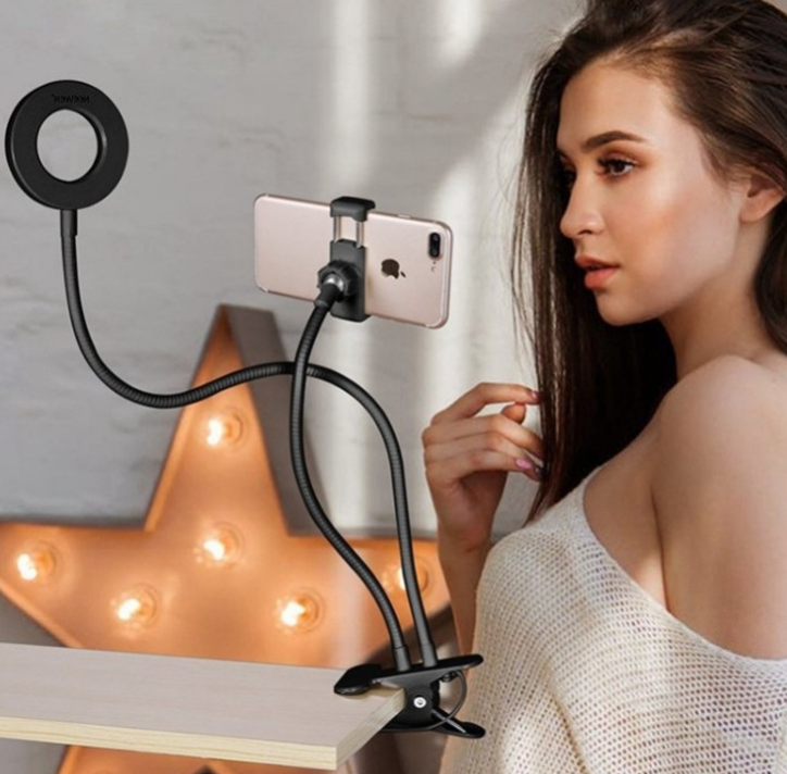 LED Selfie Ring Light with Phone Holder & Flexible Stand - 3 Colors, 10 Brightness