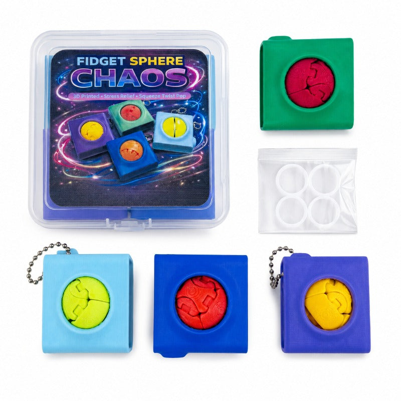 3D Printed Fidget Cube Set (4-Pack) - Twist & Squeeze Desk Sensory Toys with Storage Box