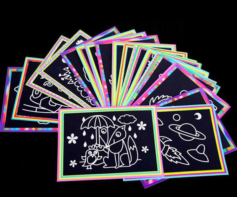 Rainbow Scratch Art Paper Set (10 Pcs) - Magic Drawing Kit for Kids