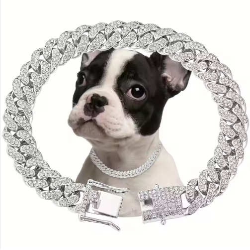 Luxury Alloy Chain Dog Collar - Sparkling Metal Choker for Dogs & Cats