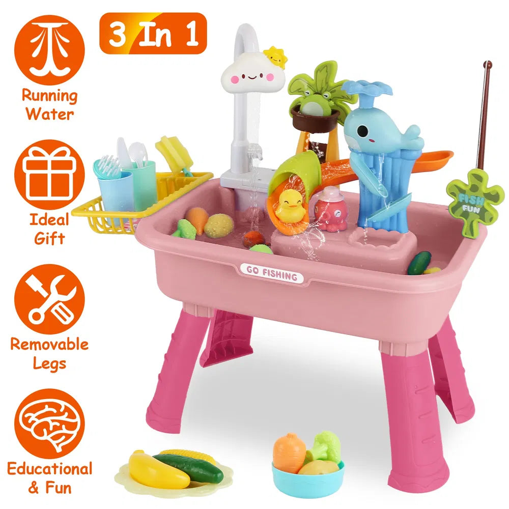 Kids Play Kitchen Sink Toy - Running Water Dishwasher Pretend Play Set