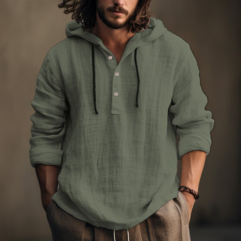 New Wish Cotton Linen Shirt Hooded Sweater Long Sleeve Hooded