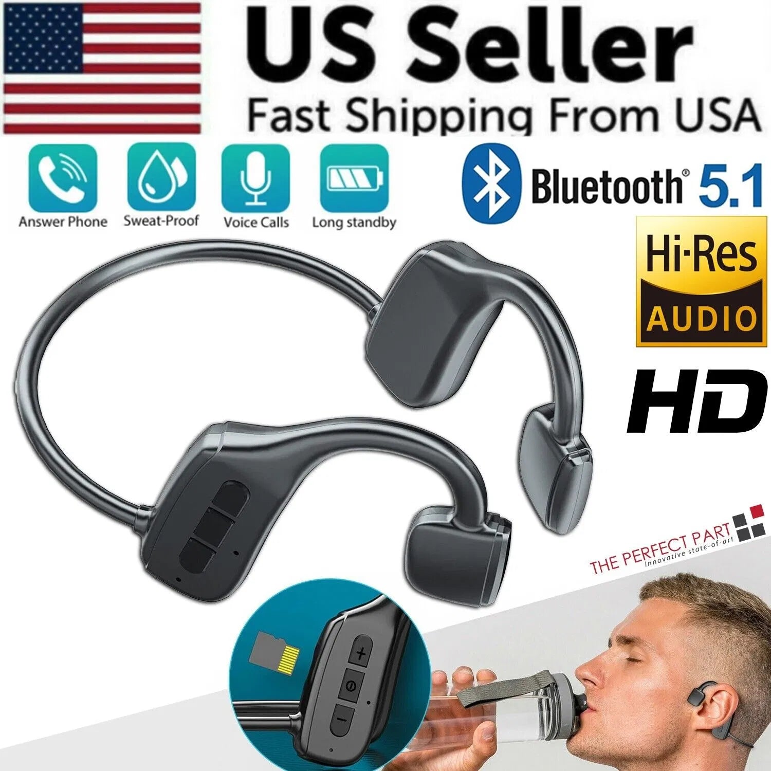 Bone Conduction Bluetooth Headphones - Open-Ear Sport Headset 5.1