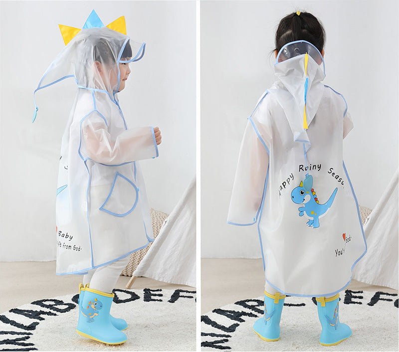 Kids Raincoat Poncho - Cute Cartoon Hooded Rain Cape with Backpack Space